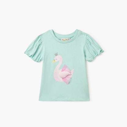Juniors Swan Applique T-shirt with Short Sleeves - Green / 12-18 mths