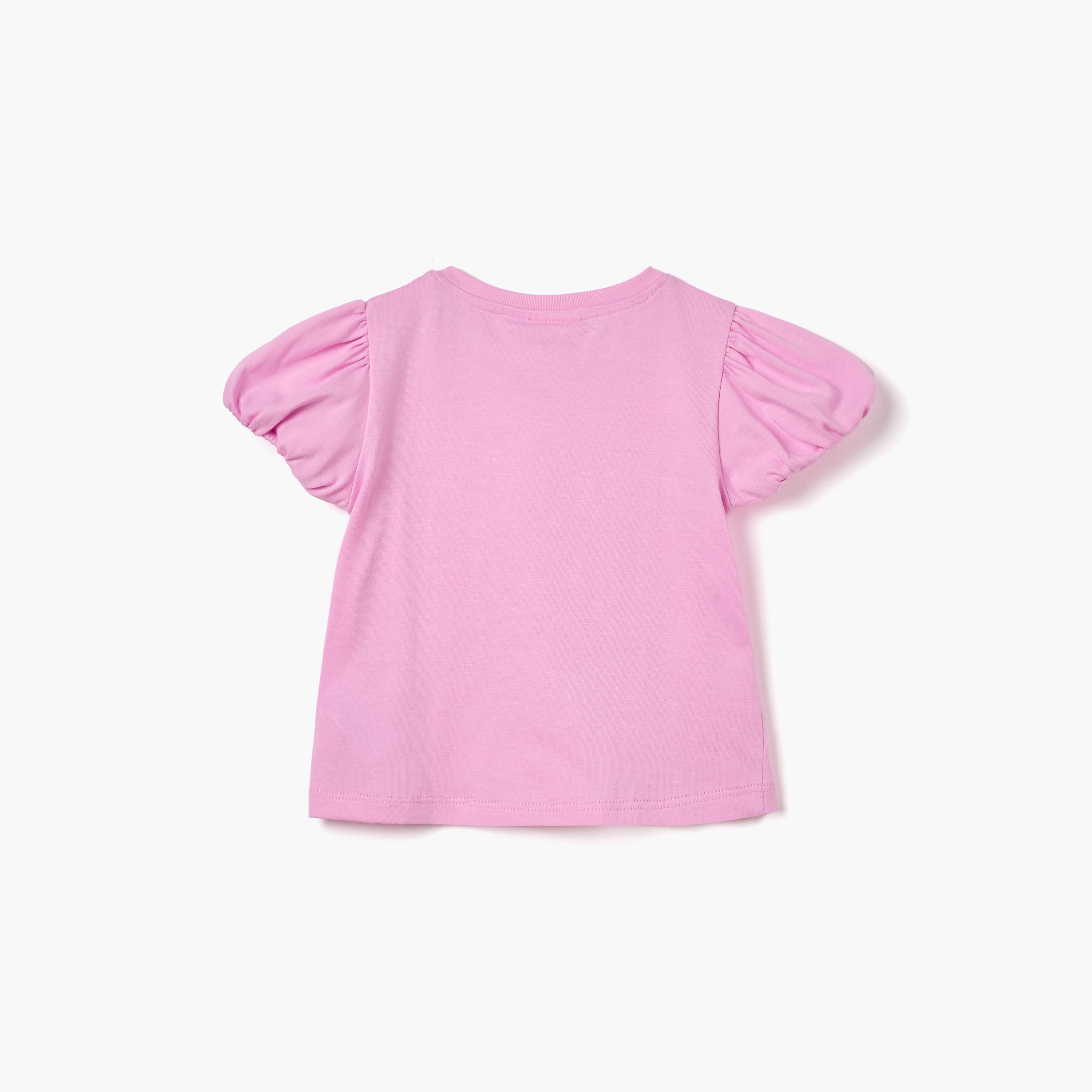 Juniors Butterfly Applique T-shirt with Puff Sleeves