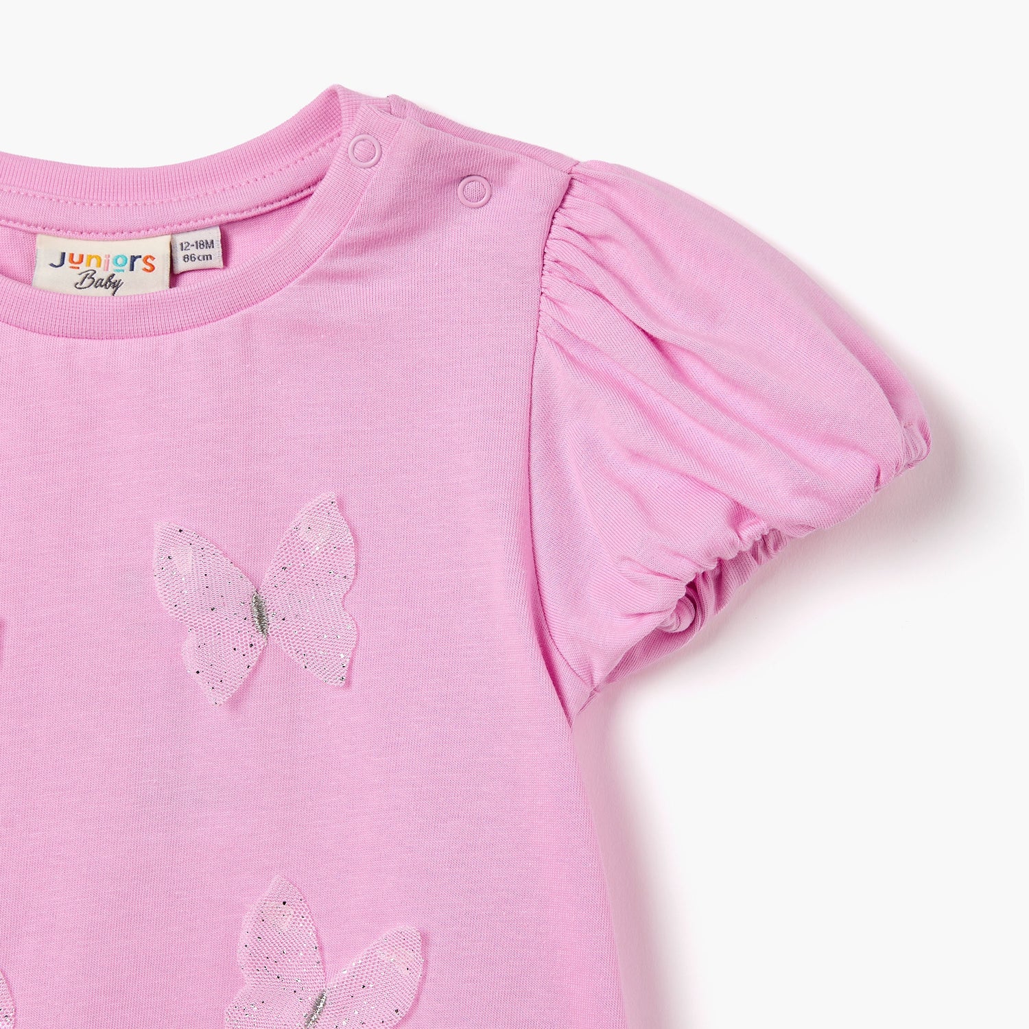 Juniors Butterfly Applique T-shirt with Puff Sleeves