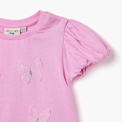 Juniors Butterfly Applique T-shirt with Puff Sleeves