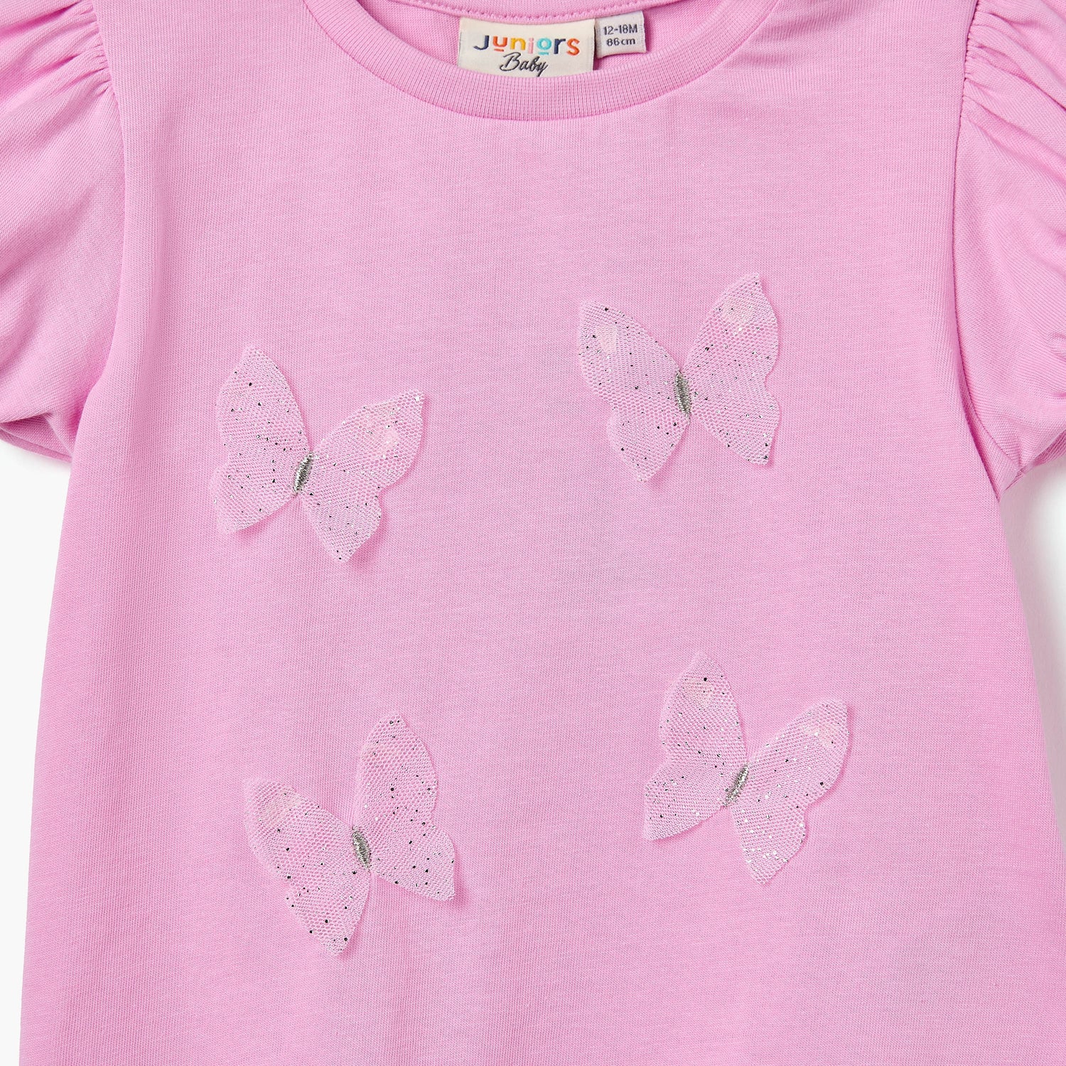 Juniors Butterfly Applique T-shirt with Puff Sleeves