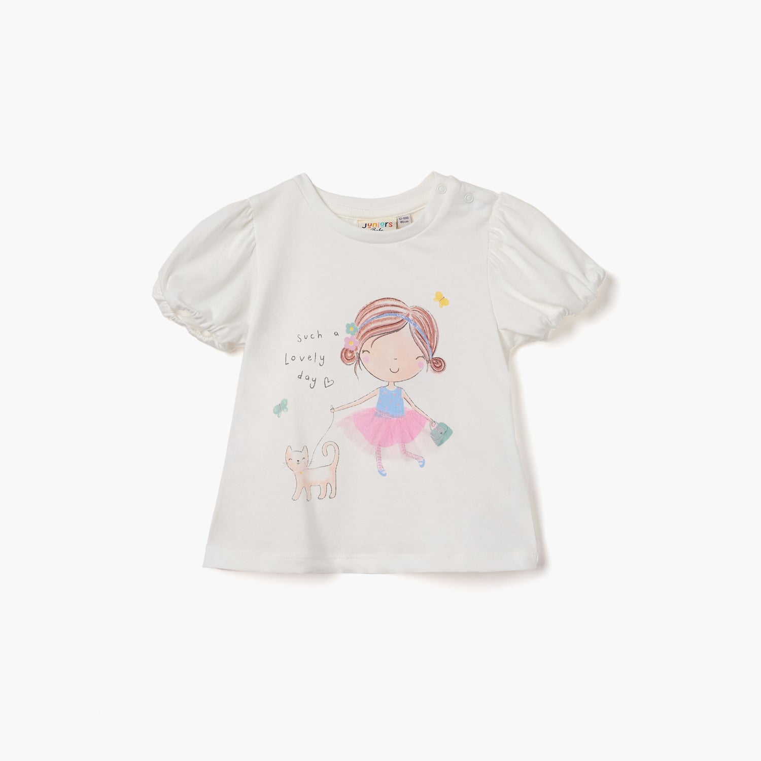 Juniors Graphic Print T-shirt with Short Sleeves - White / 12-18 mths