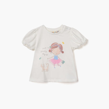 Juniors Graphic Print T-shirt with Short Sleeves - White / 12-18 mths