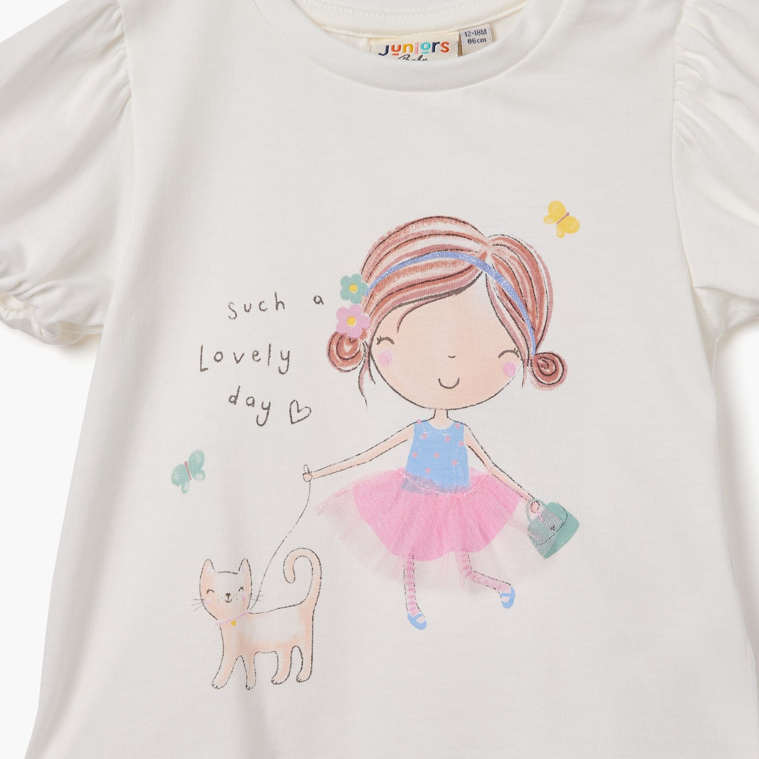 Juniors Graphic Print T-shirt with Short Sleeves