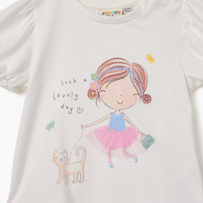 Juniors Graphic Print T-shirt with Short Sleeves