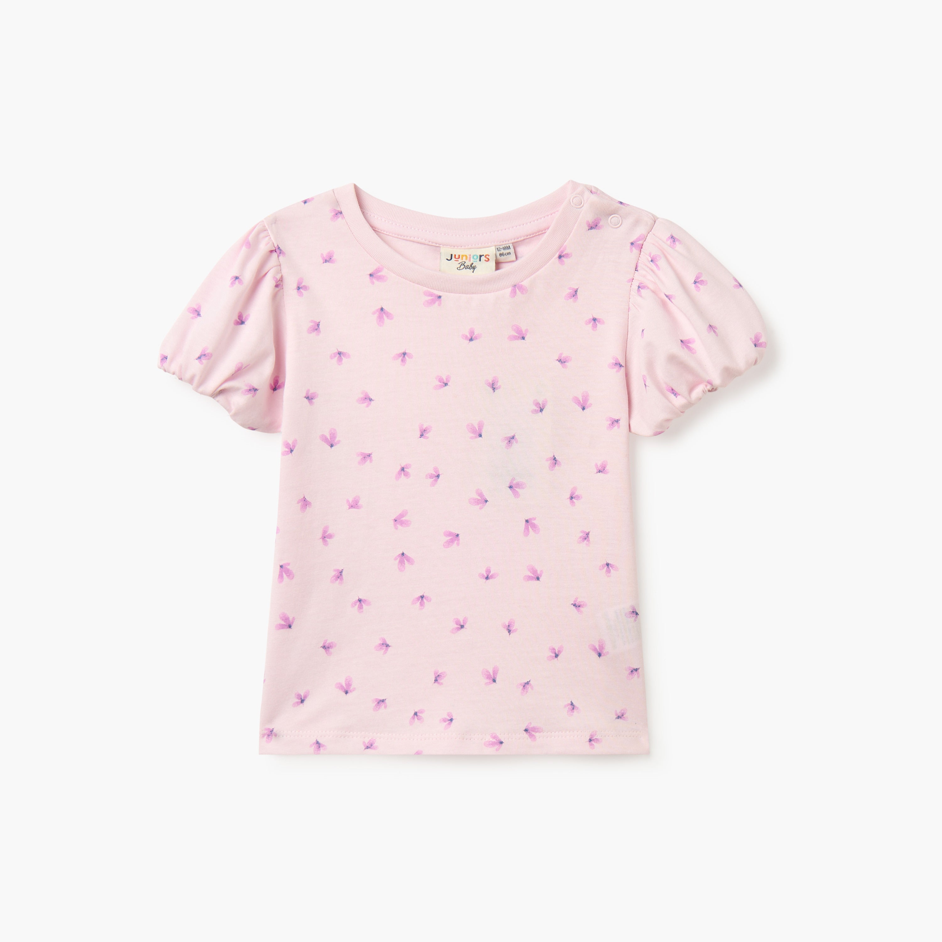 Juniors Printed T-shirt with Short Sleeves - Pink / 12-18 mths