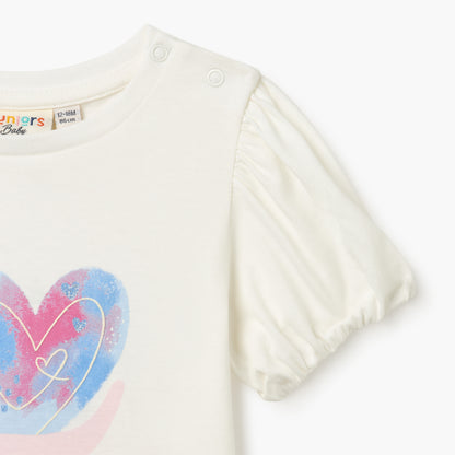 Juniors Snail Print T-shirt with Short Sleeves and Round Neck