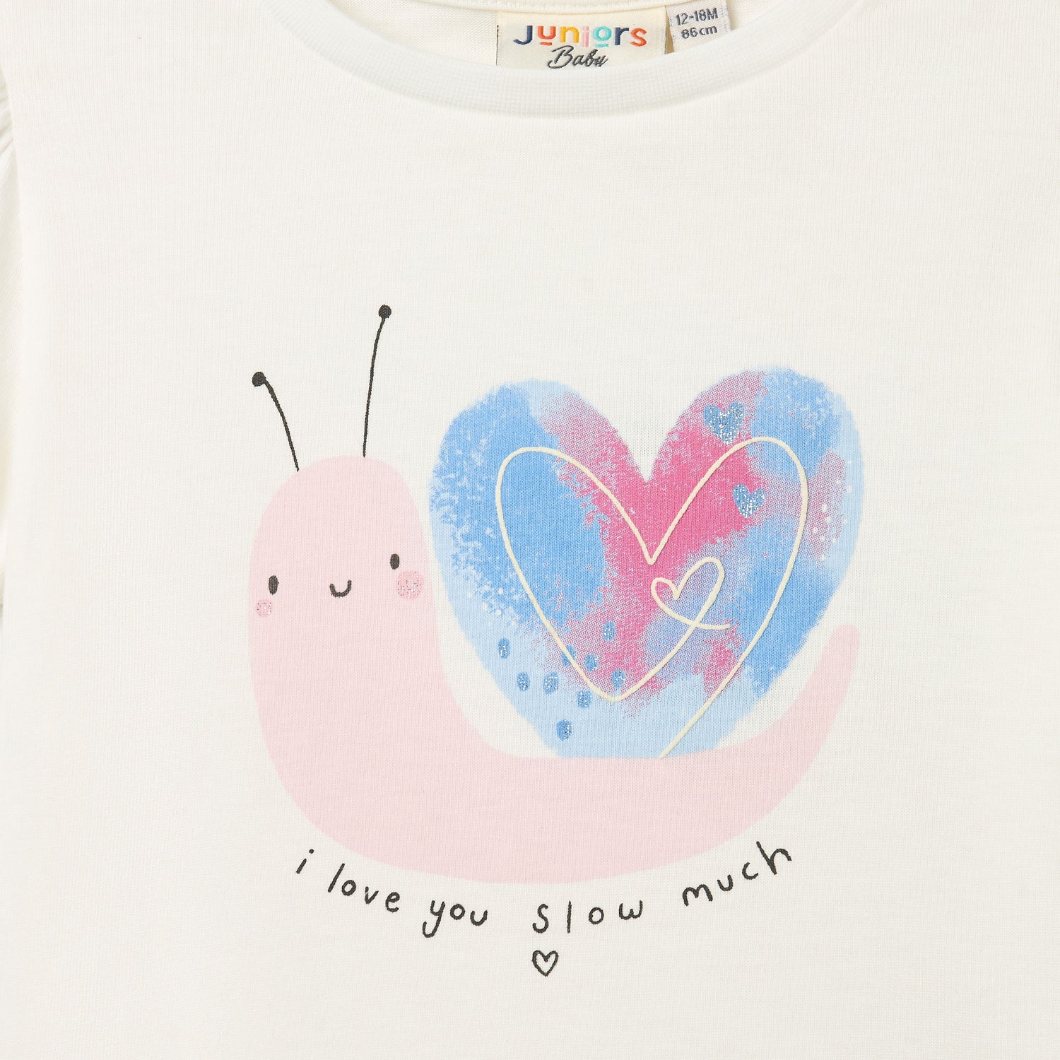 Juniors Snail Print T-shirt with Short Sleeves and Round Neck