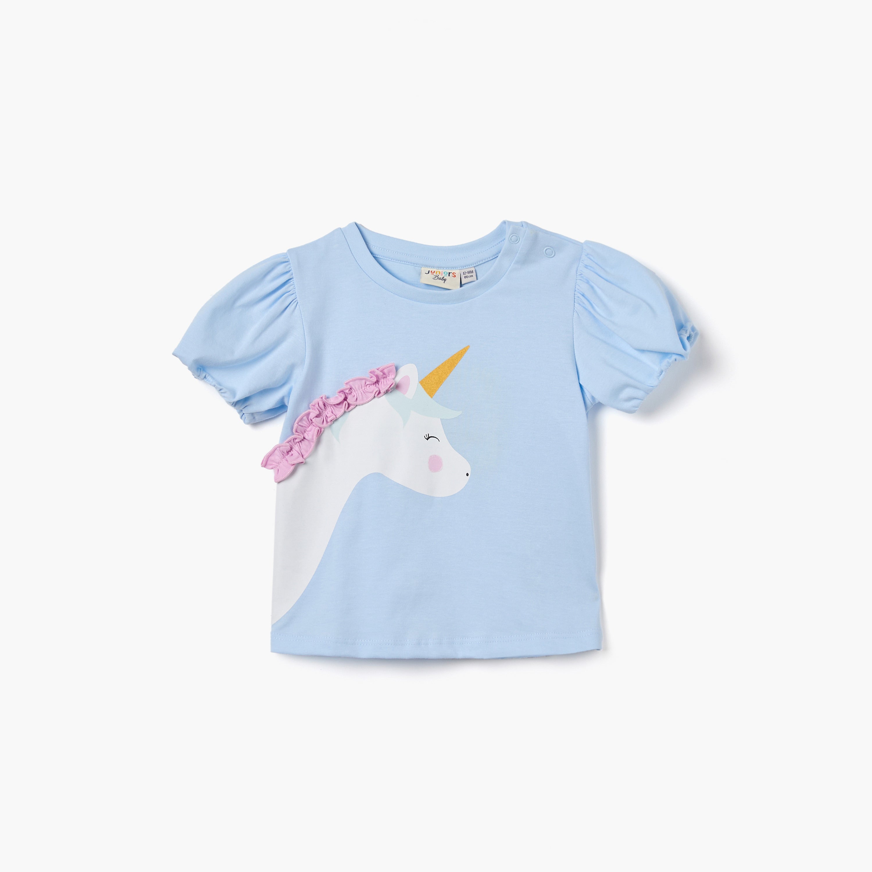 Juniors Unicorn Applique T-shirt with Puff Sleeves - Blue / 12-18 mths