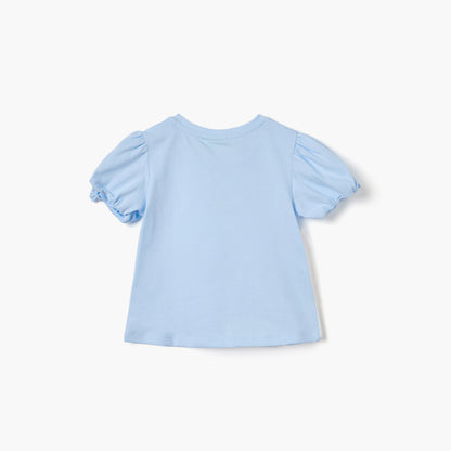 Juniors Unicorn Applique T-shirt with Puff Sleeves