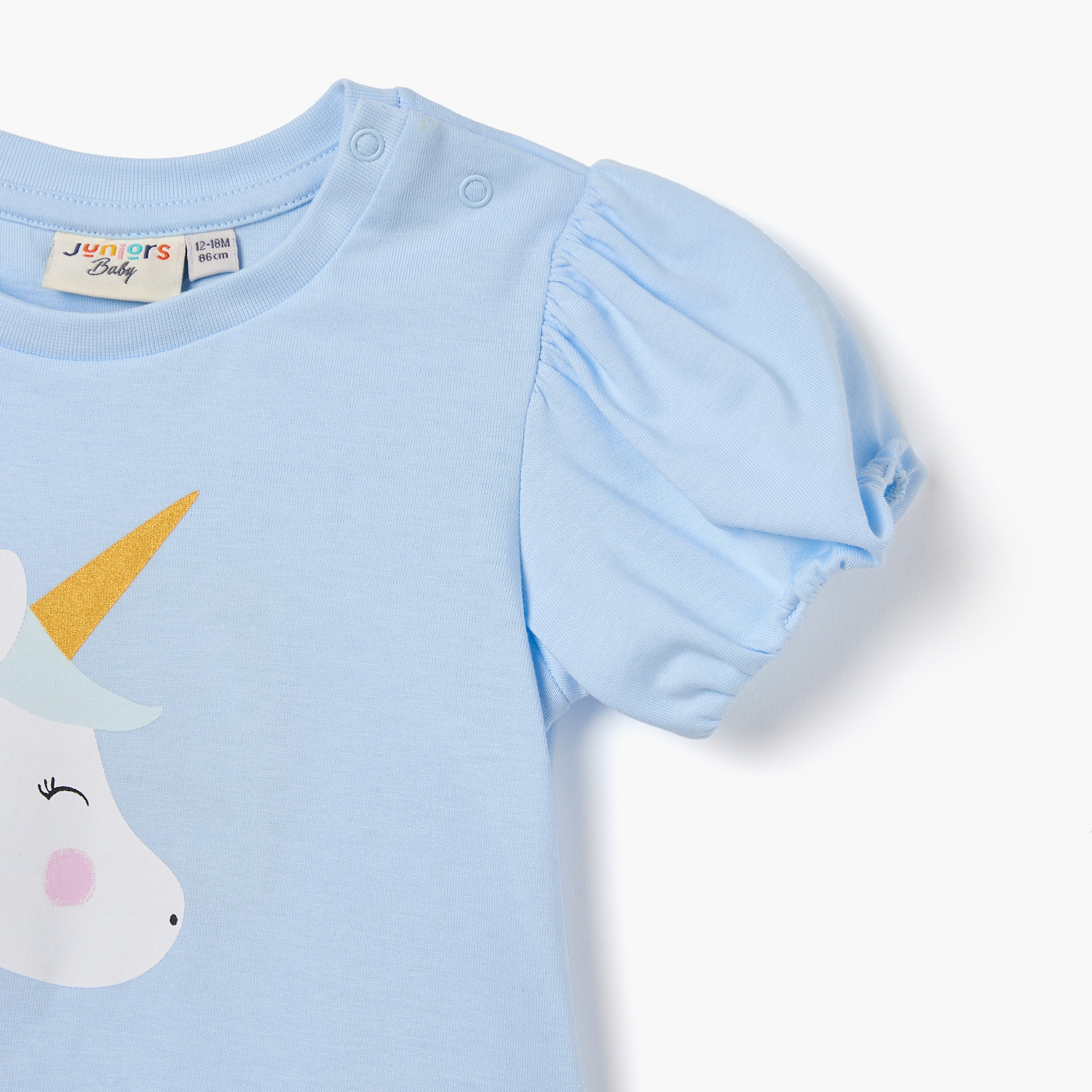 Juniors Unicorn Applique T-shirt with Puff Sleeves