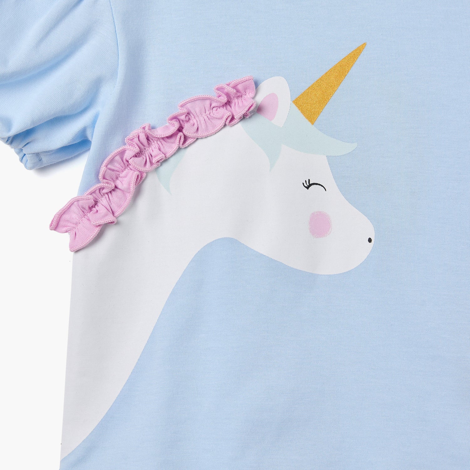 Juniors Unicorn Applique T-shirt with Puff Sleeves