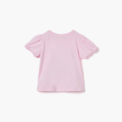 Juniors Butterfly Print T-shirt with Puff Sleeves