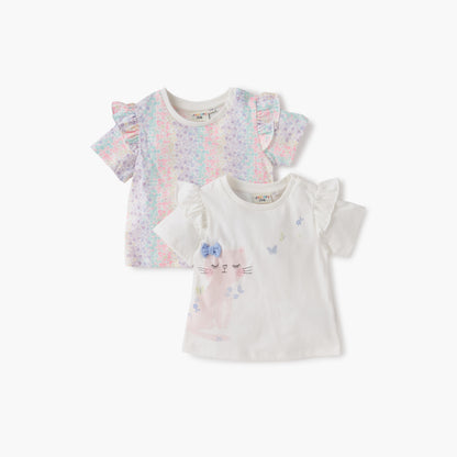 Juniors Printed Crew Neck T-shirt with Short Sleeves - Set of 2 - Multicolour / 12-18 mths