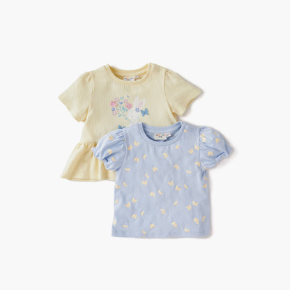 Juniors Printed Crew Neck T-shirt with Short Sleeves - Set of 2 - Multicolour / 12-18 mths