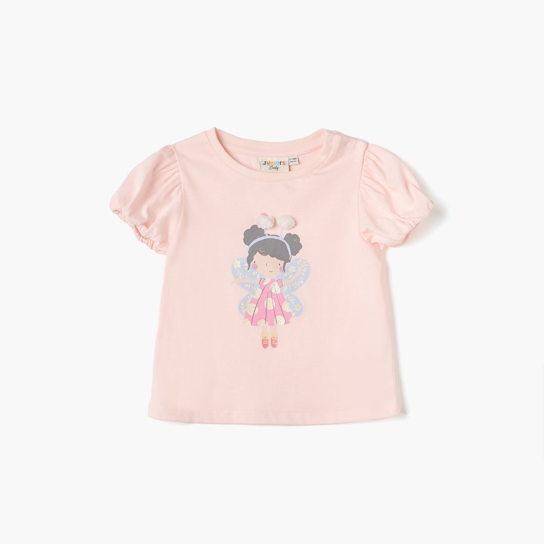 Juniors Graphic Print T-shirt with Puff Sleeves - Pink / 12-18 mths
