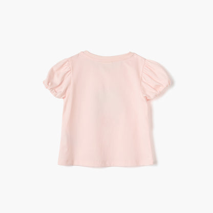 Juniors Graphic Print T-shirt with Puff Sleeves