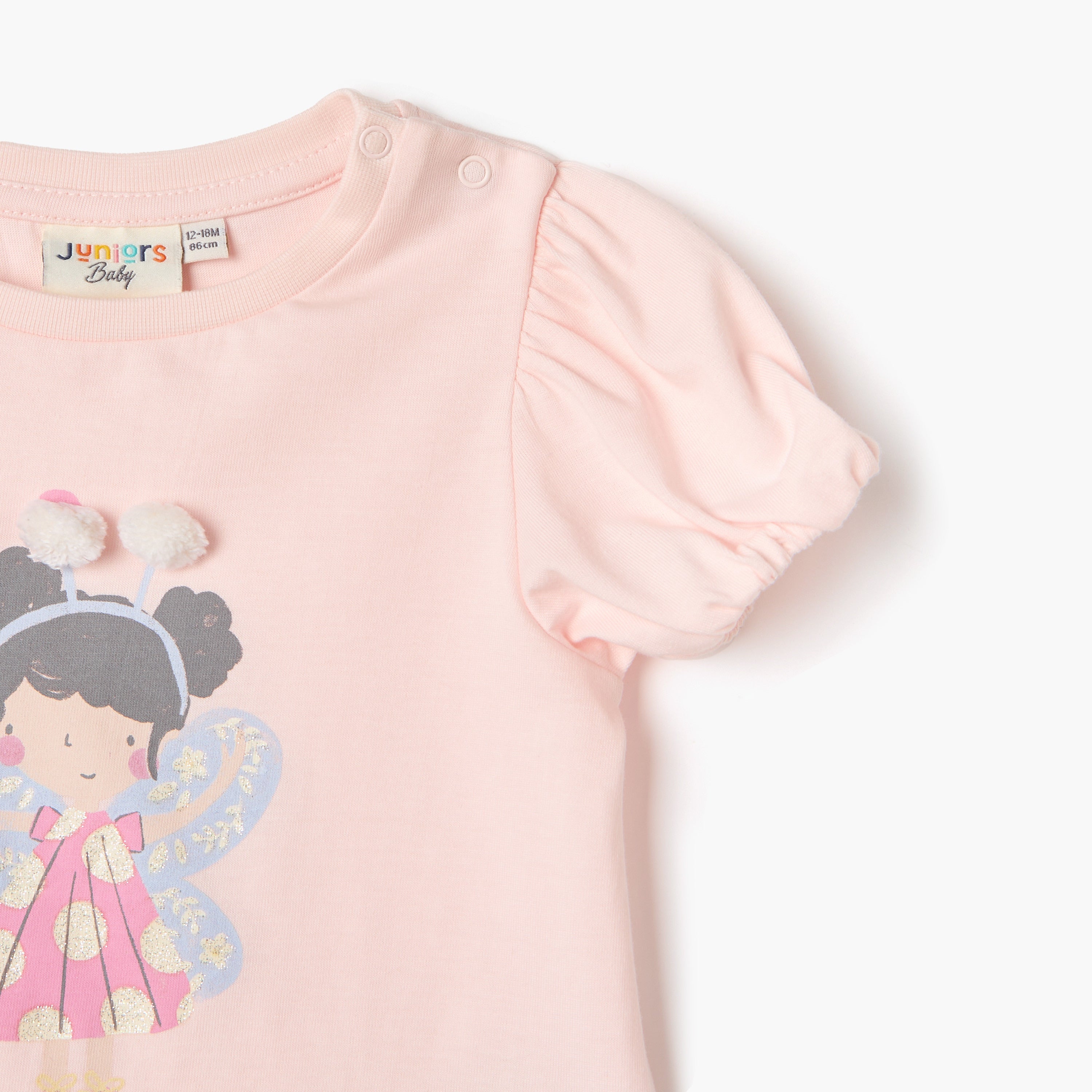 Juniors Graphic Print T-shirt with Puff Sleeves