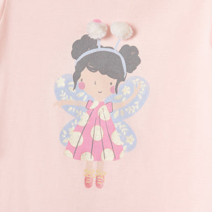 Juniors Graphic Print T-shirt with Puff Sleeves