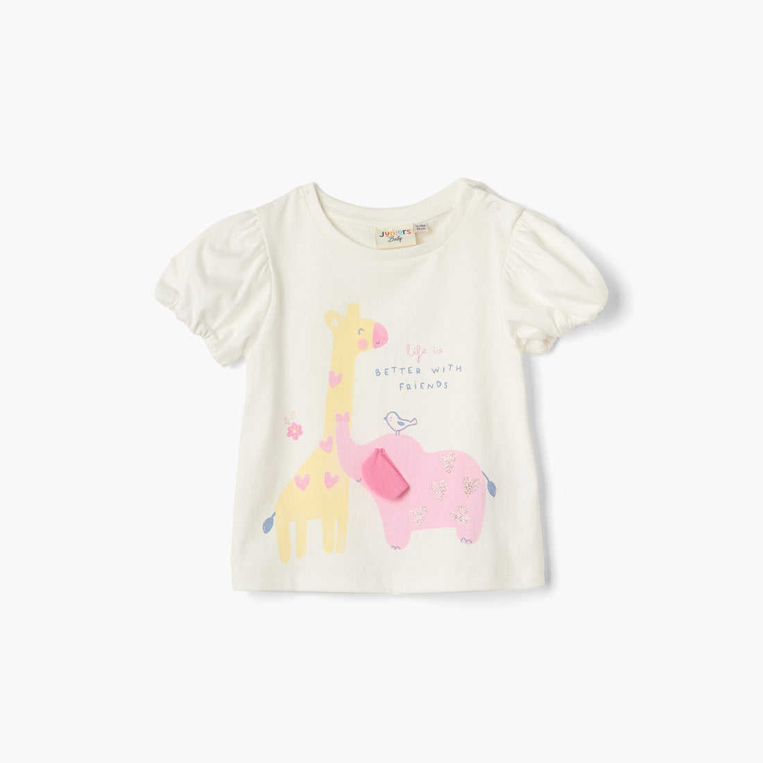 Juniors Graphic Print T-shirt with Puff Sleeves - White / 12-18 mths