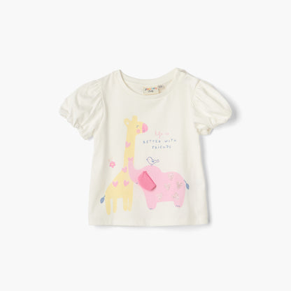 Juniors Graphic Print T-shirt with Puff Sleeves - White / 12-18 mths