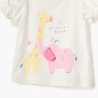 Juniors Graphic Print T-shirt with Puff Sleeves