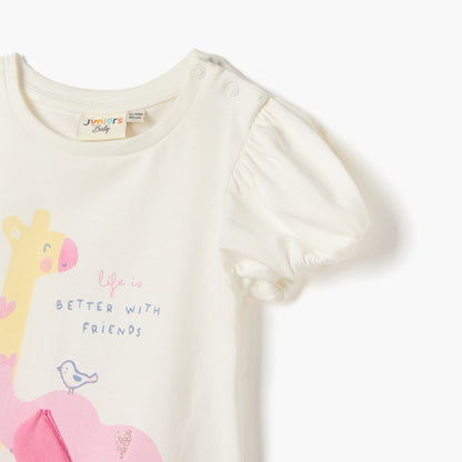 Juniors Graphic Print T-shirt with Puff Sleeves