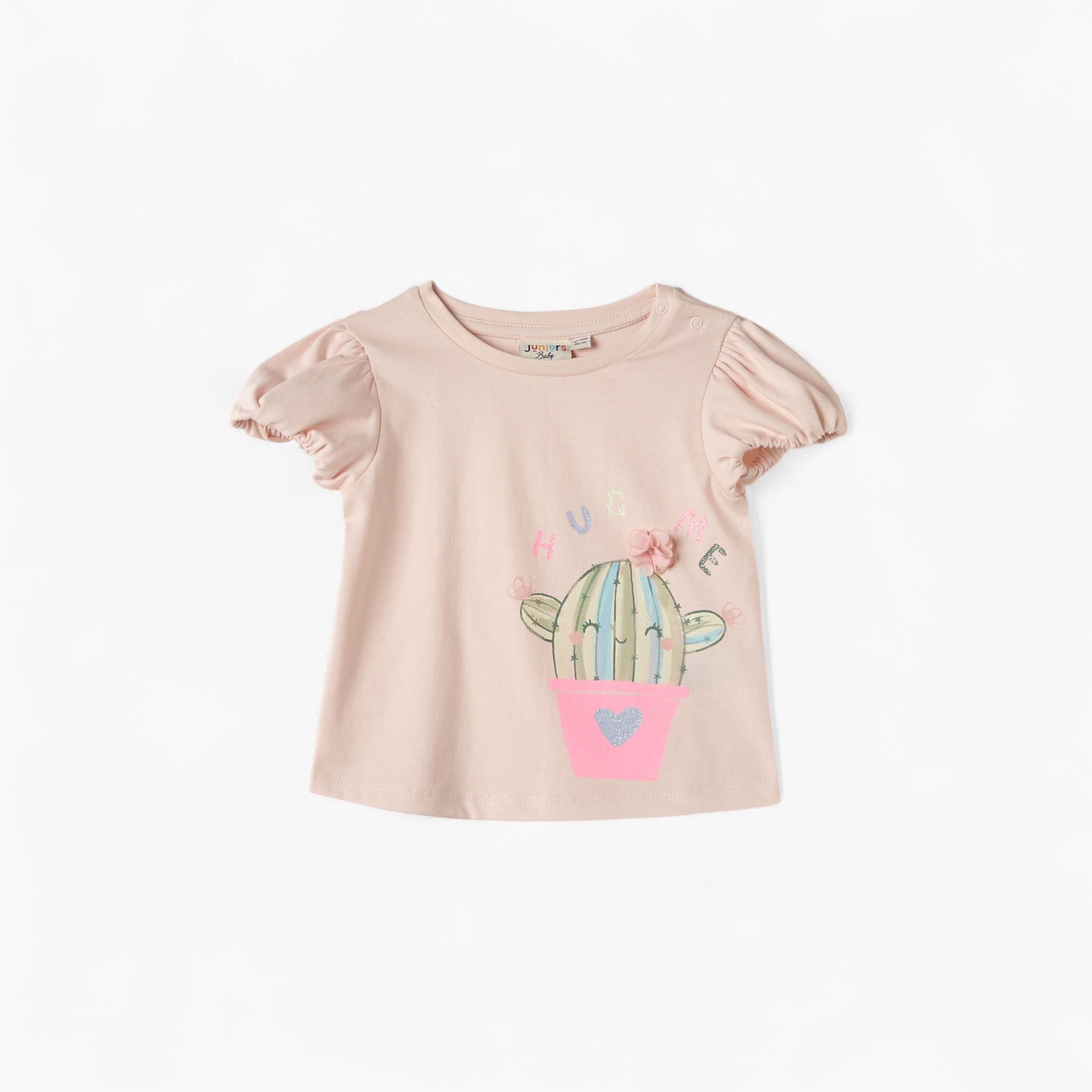 Juniors Cactus Print T-shirt with Short Sleeves - Pink / 12-18 mths