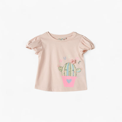 Juniors Cactus Print T-shirt with Short Sleeves - Pink / 12-18 mths