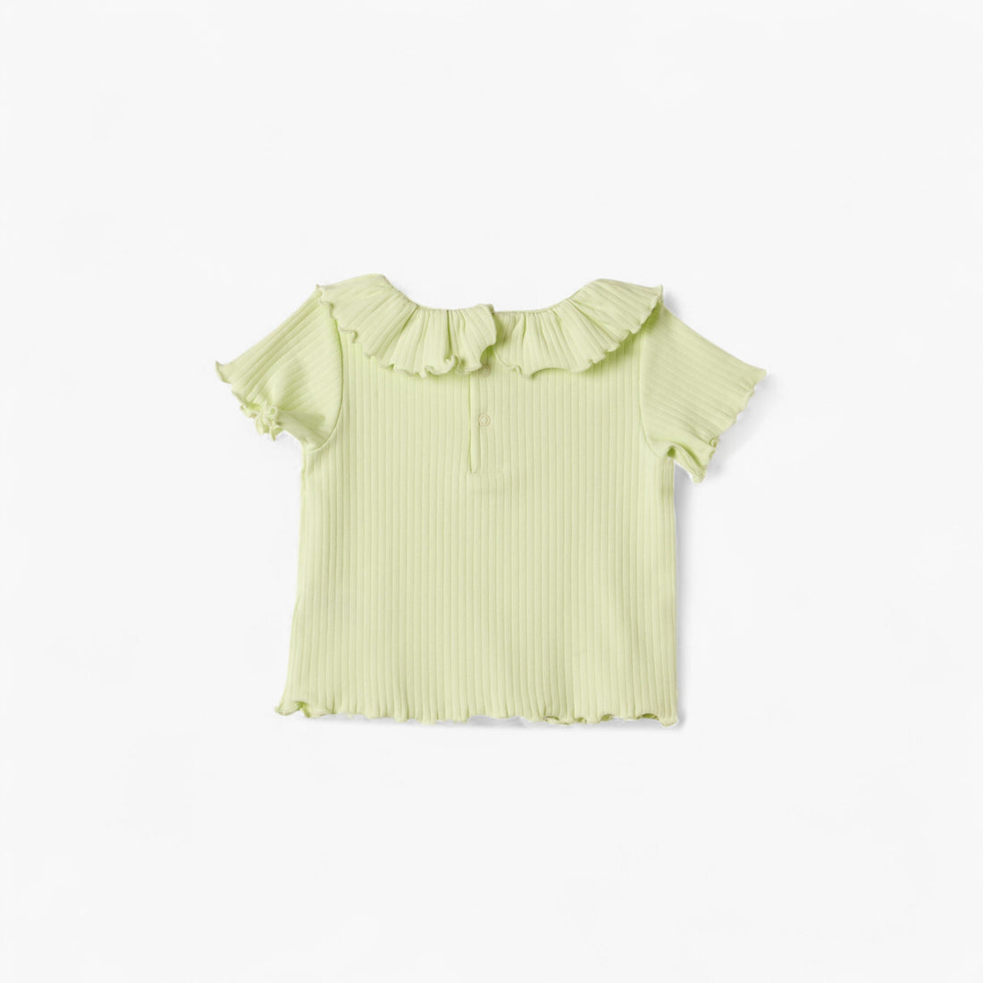 Juniors Ribbed Top with Ruffle Detail and Short Sleeves