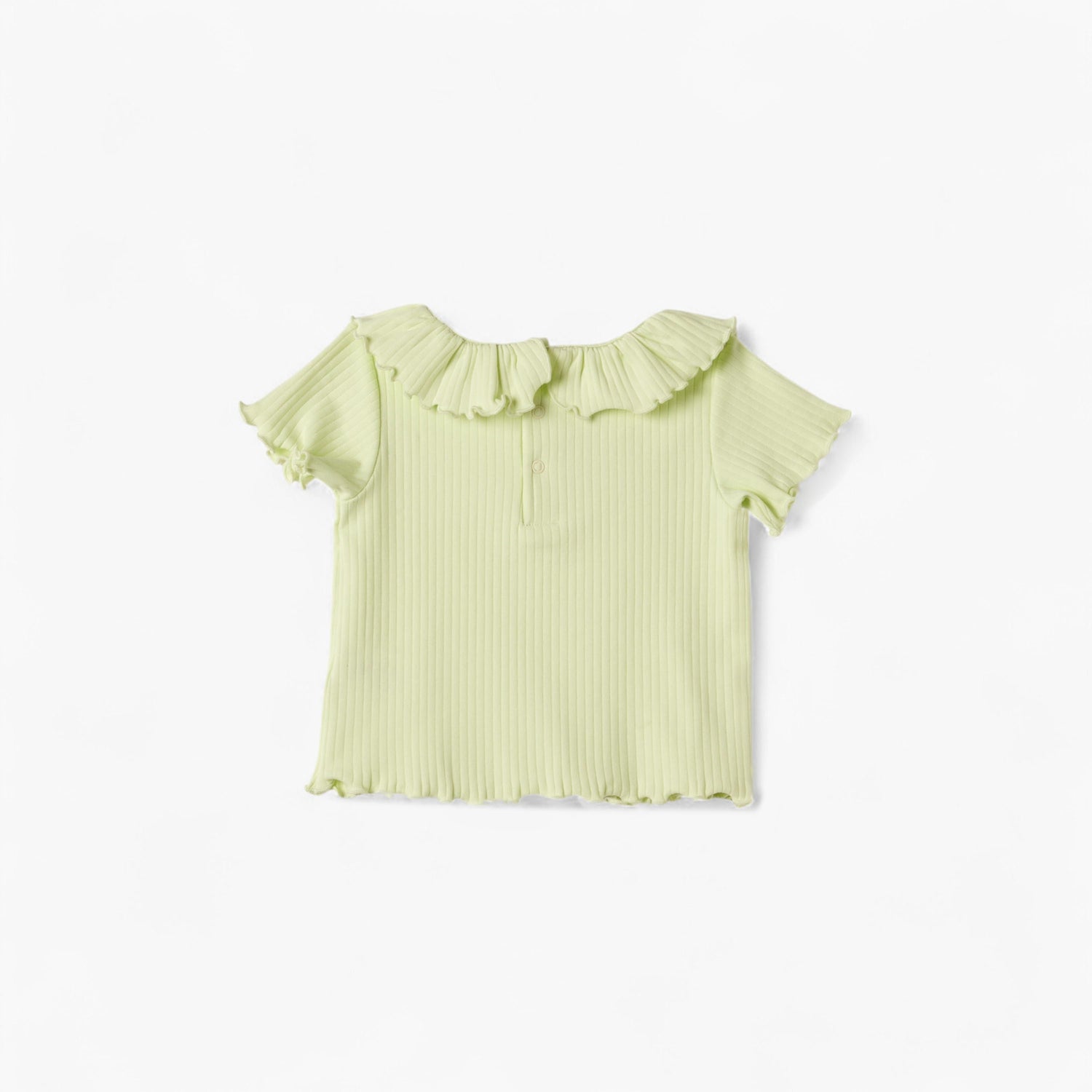 Juniors Ribbed Top with Ruffle Detail and Short Sleeves