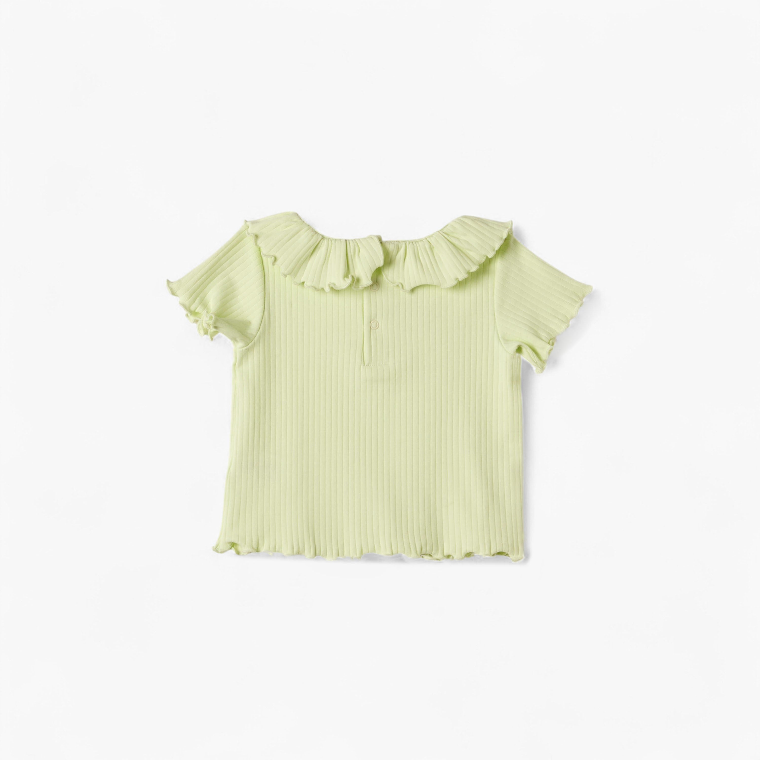 Juniors Ribbed Top with Ruffle Detail and Short Sleeves