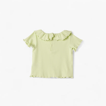 Juniors Ribbed Top with Ruffle Detail and Short Sleeves