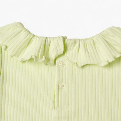 Juniors Ribbed Top with Ruffle Detail and Short Sleeves