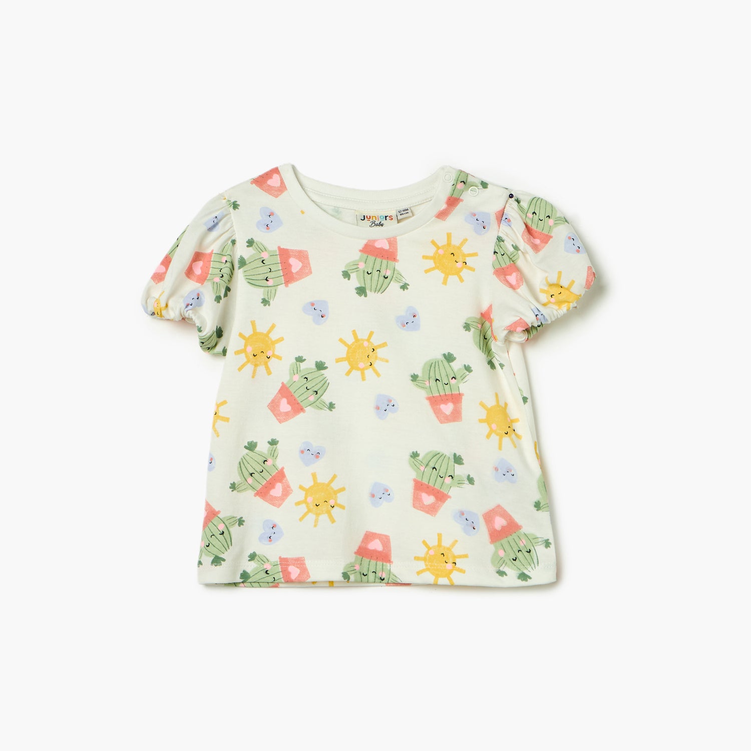Juniors Printed T-shirt with Short Sleeves - White / 12-18 mths