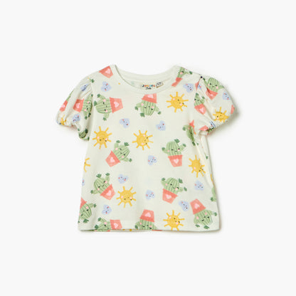 Juniors Printed T-shirt with Short Sleeves - White / 12-18 mths
