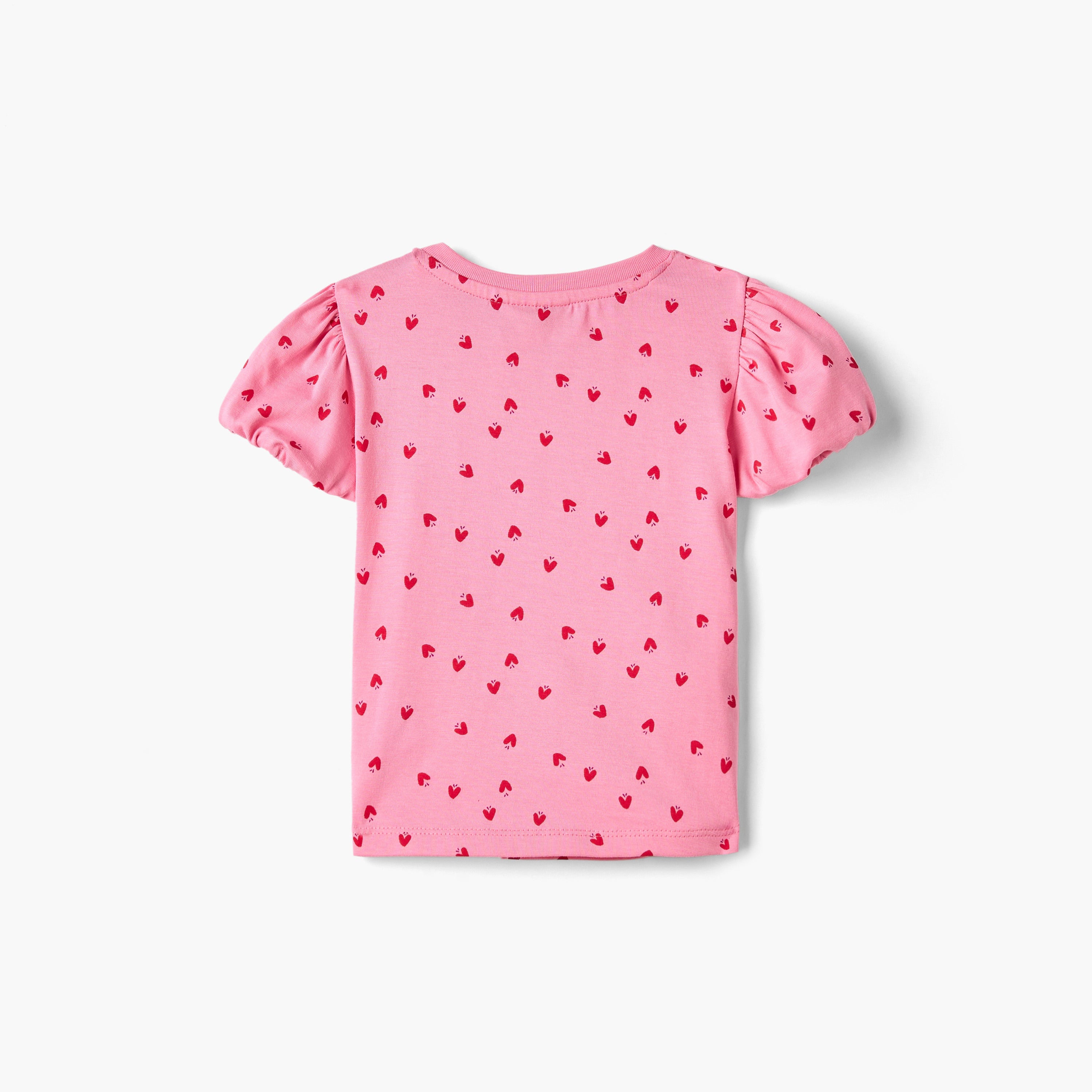 Juniors All-Over Heart Print T-shirt with Balloon Sleeves