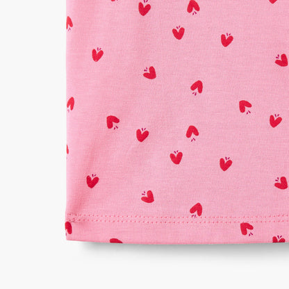 Juniors All-Over Heart Print T-shirt with Balloon Sleeves