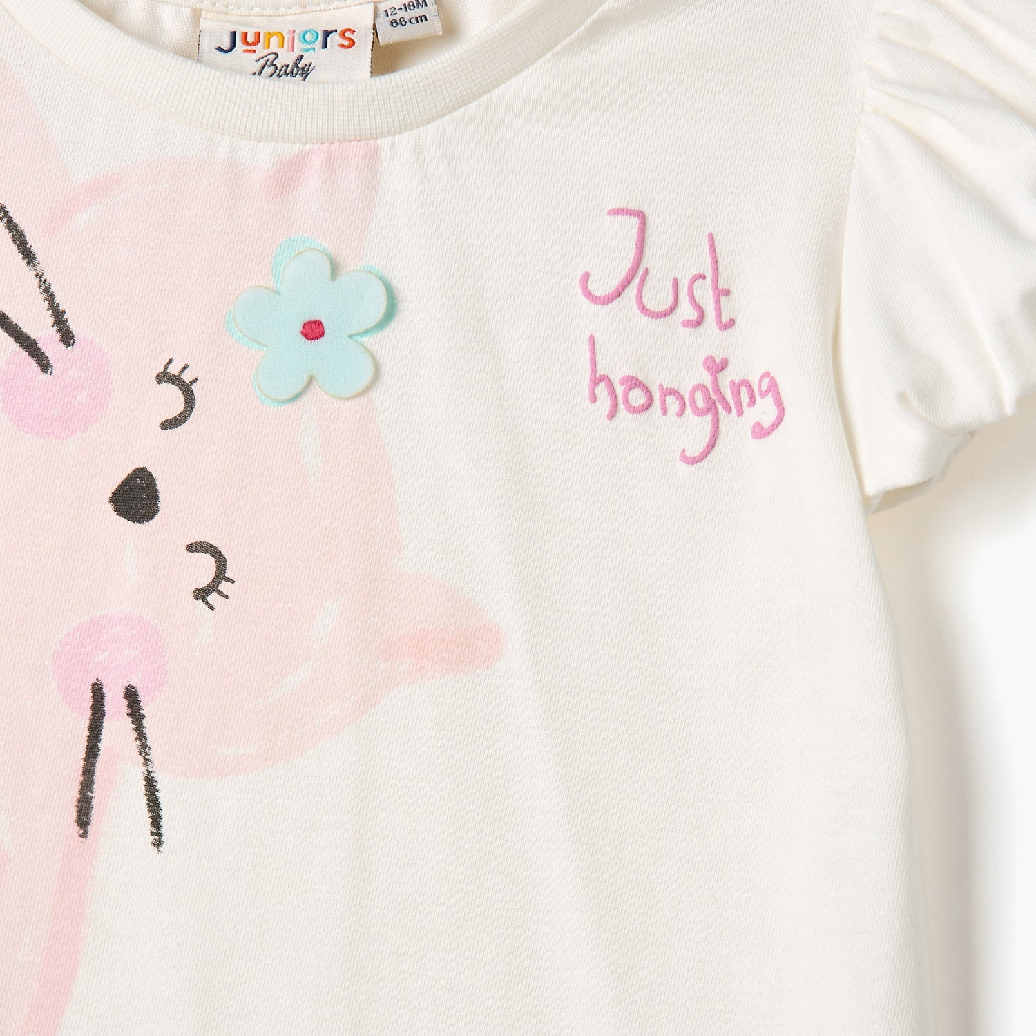Juniors Cat Print T-shirt with Balloon Sleeves