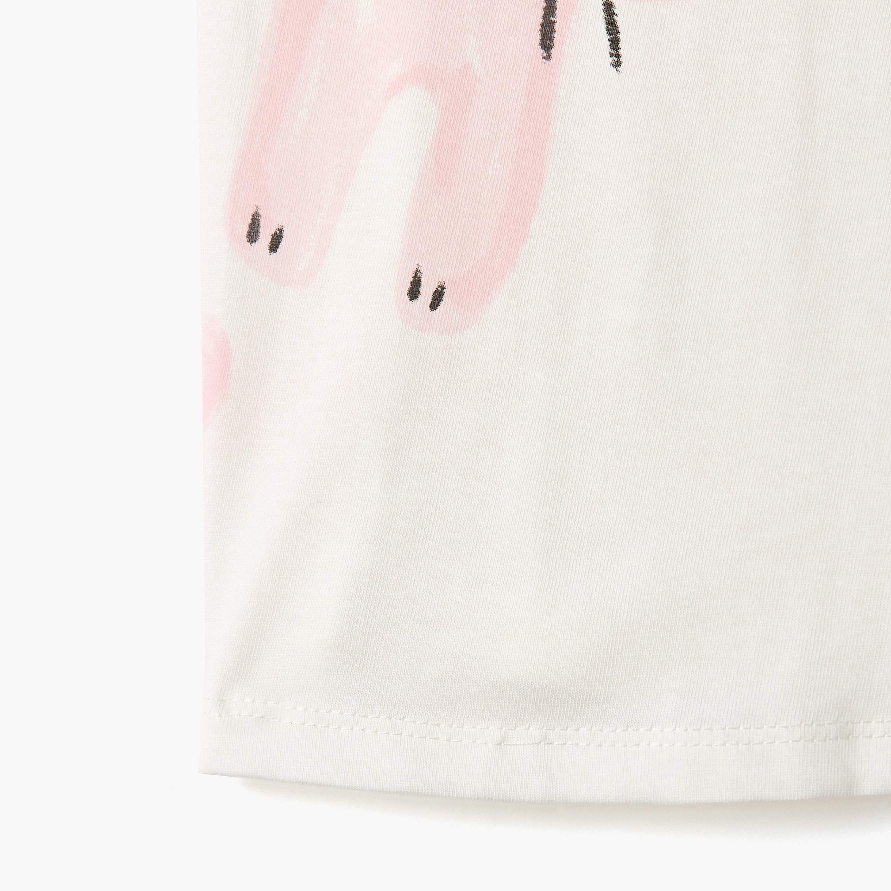Juniors Cat Print T-shirt with Balloon Sleeves