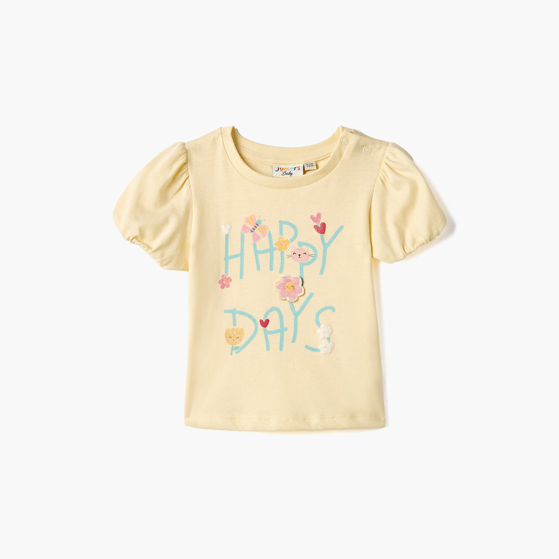 Juniors Graphic Print T-shirt with Puff Sleeves - Yellow / 12-18 mths