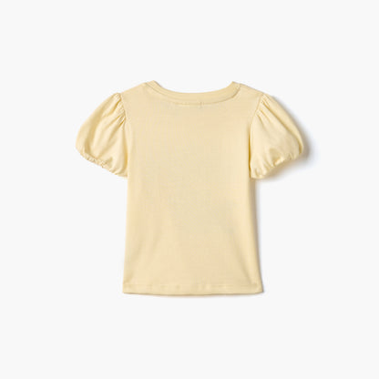 Juniors Graphic Print T-shirt with Puff Sleeves