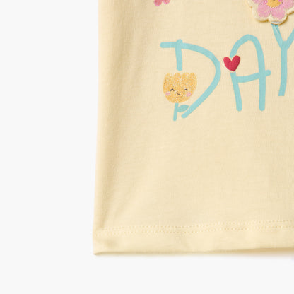 Juniors Graphic Print T-shirt with Puff Sleeves