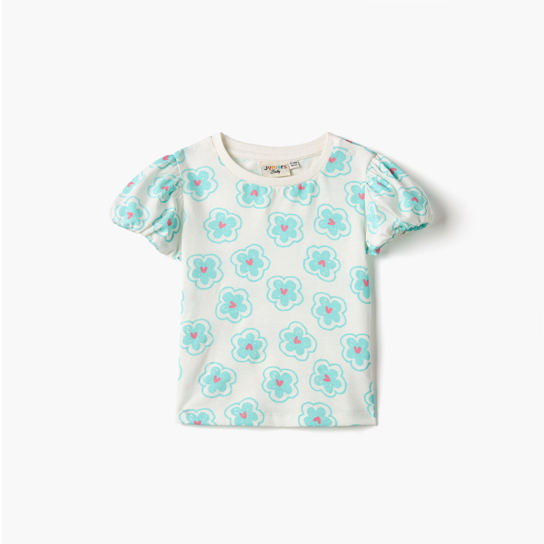 Juniors All-Over Floral Print T-shirt with Puff Sleeves - Multicolour / 12-18 mths