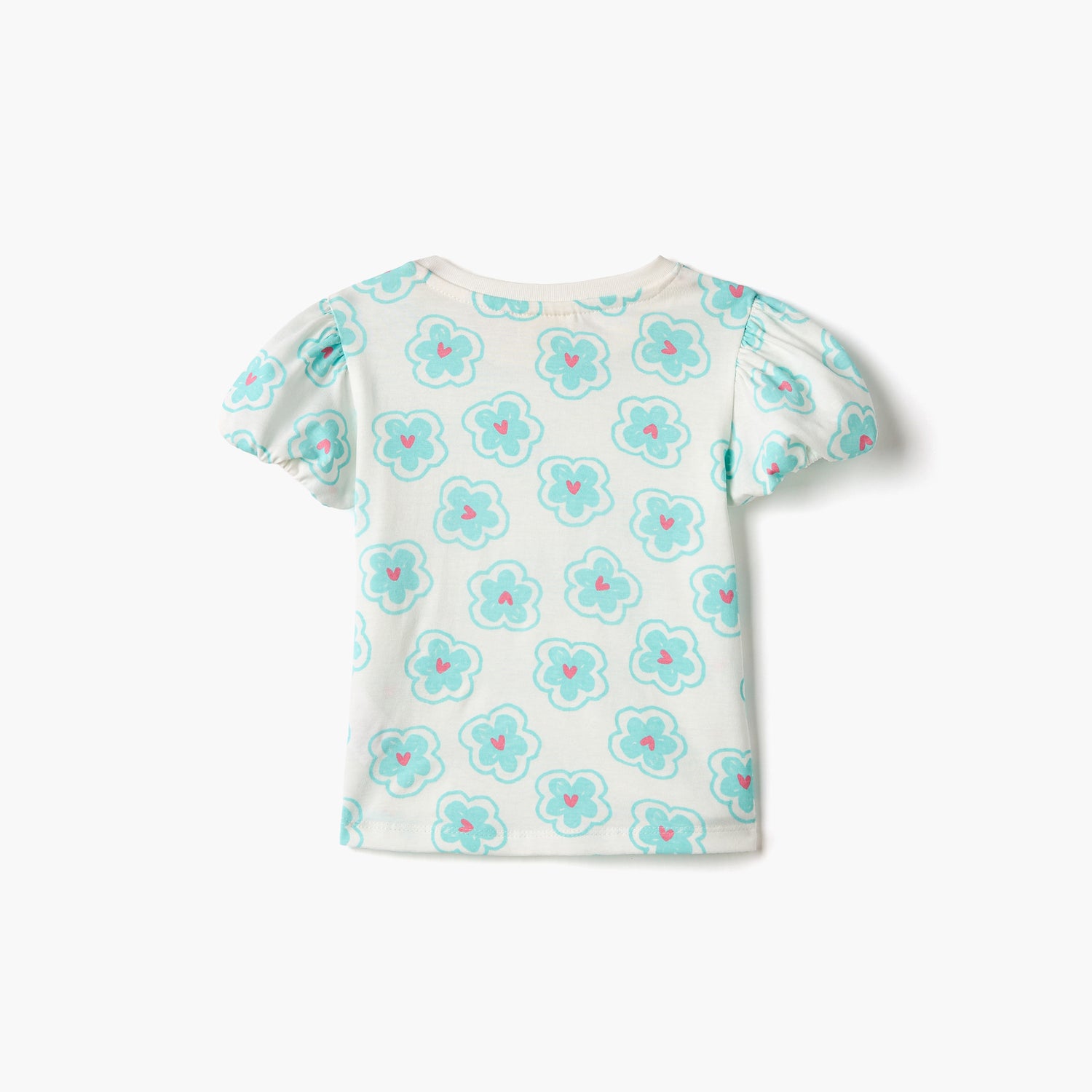 Juniors All-Over Floral Print T-shirt with Puff Sleeves