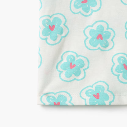 Juniors All-Over Floral Print T-shirt with Puff Sleeves