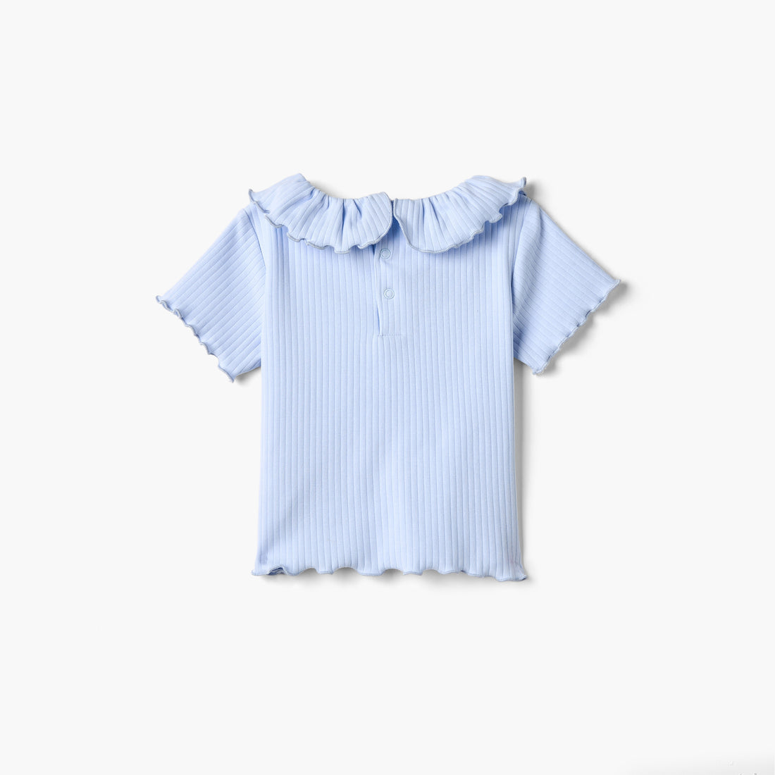 Juniors Ribbed T-shirt with Ruffled Neck and Lettuce Trim