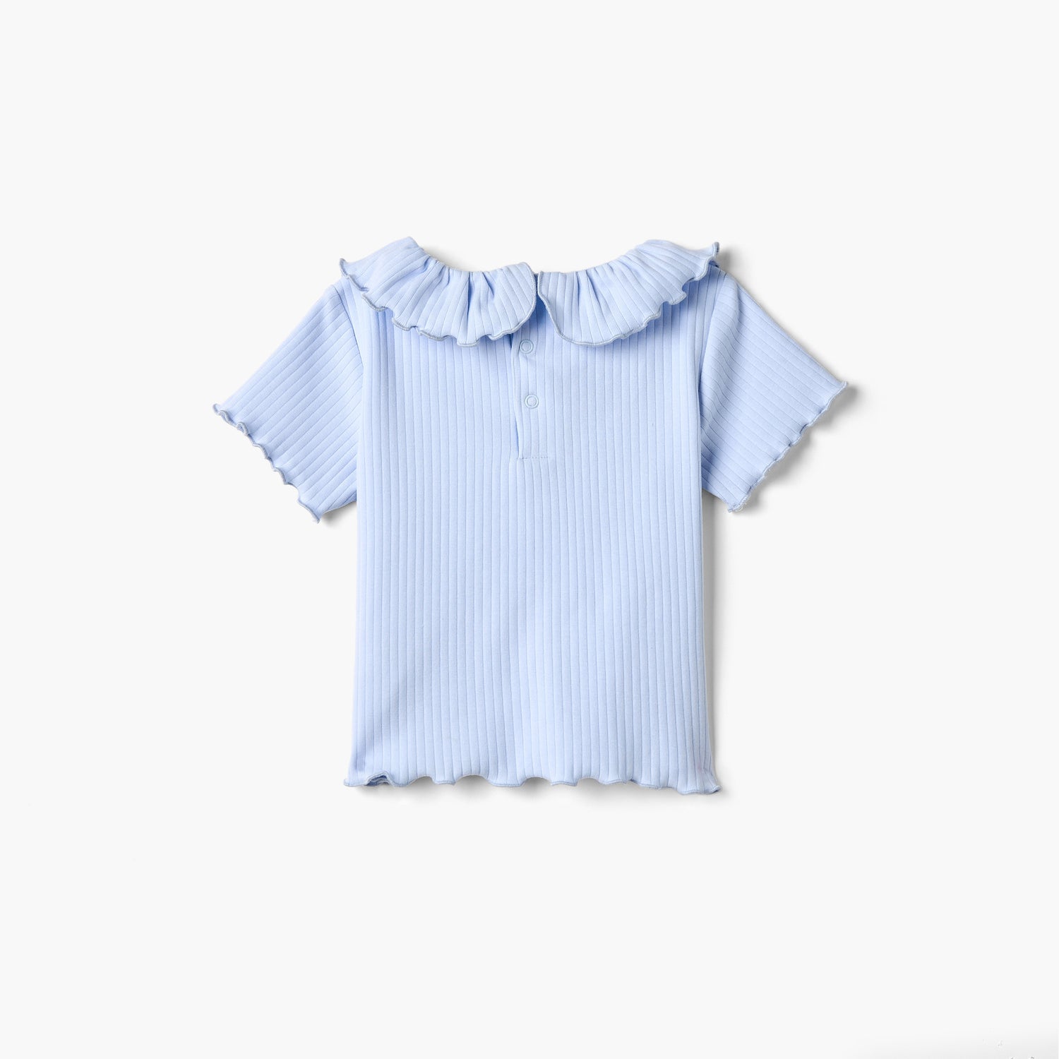 Juniors Ribbed T-shirt with Ruffled Neck and Lettuce Trim