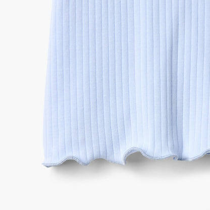 Juniors Ribbed T-shirt with Ruffled Neck and Lettuce Trim