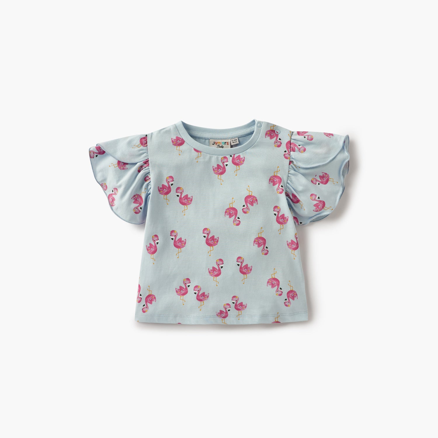 Juniors Flamingo Print T-shirt with Puff Sleeves - Set of 2